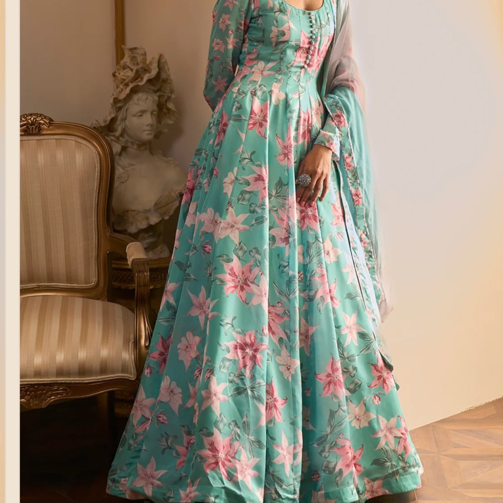 Lashkaraa Light Blue Floral Printed Anarkali